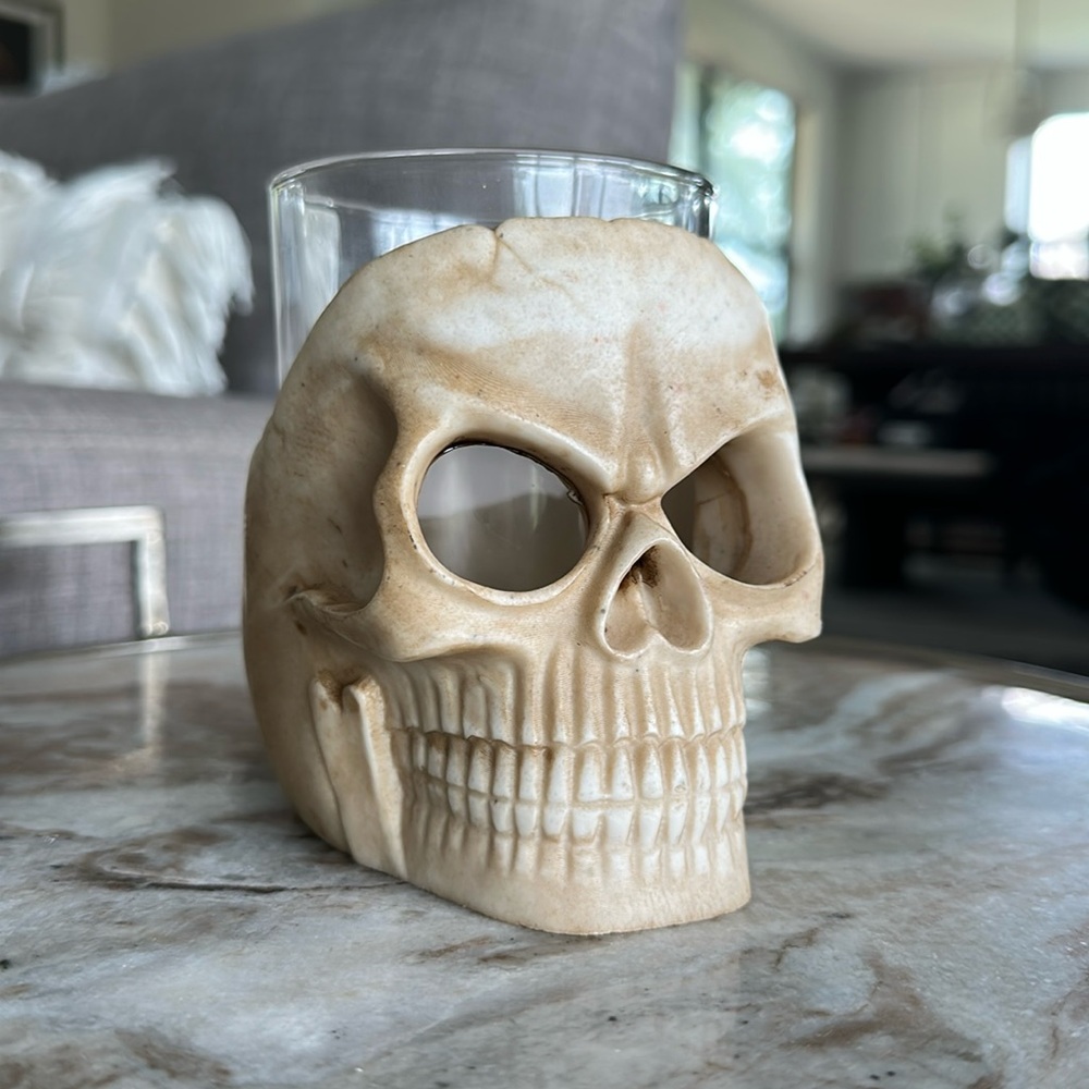 Skull Glass Drinking Cup Candle Holder
